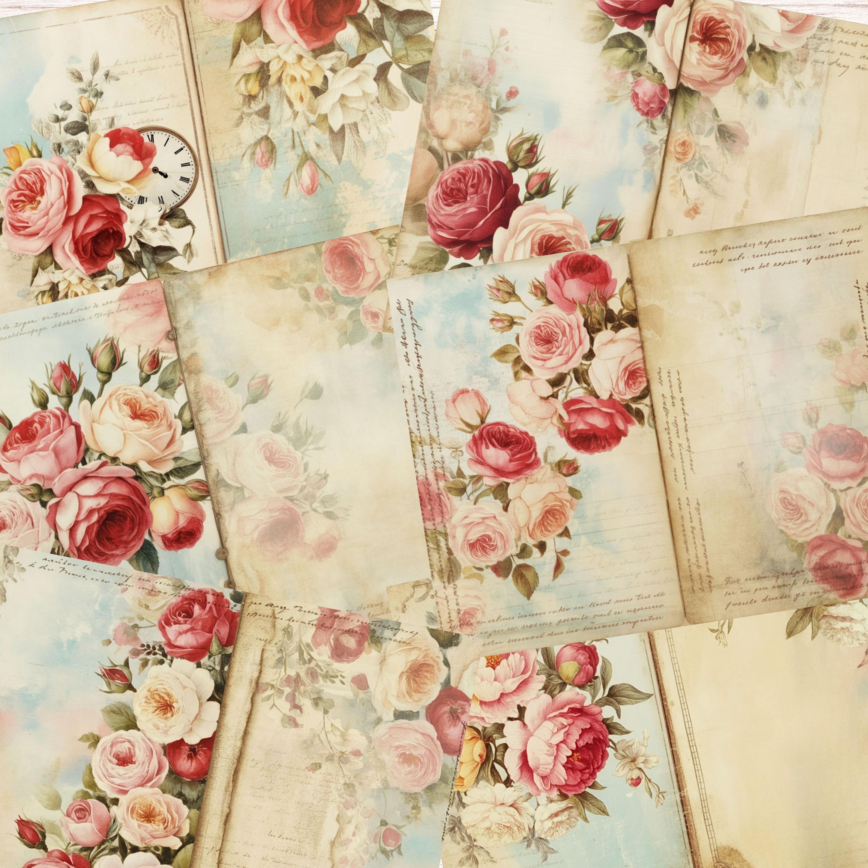 Shabby Chic Rose Junk Journal Kit, Vintage Floral Ephemera,collage ...