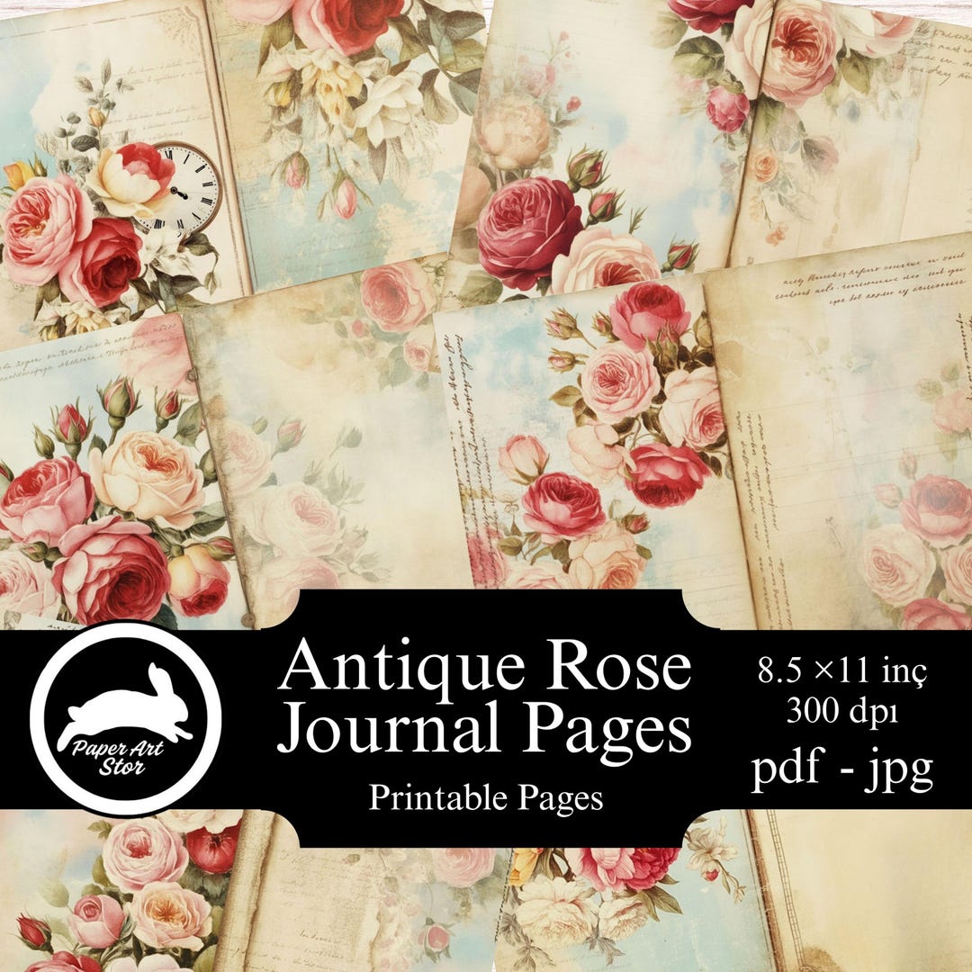 Shabby Chic Rose Junk Journal Kit, Vintage Floral Ephemera,collage ...