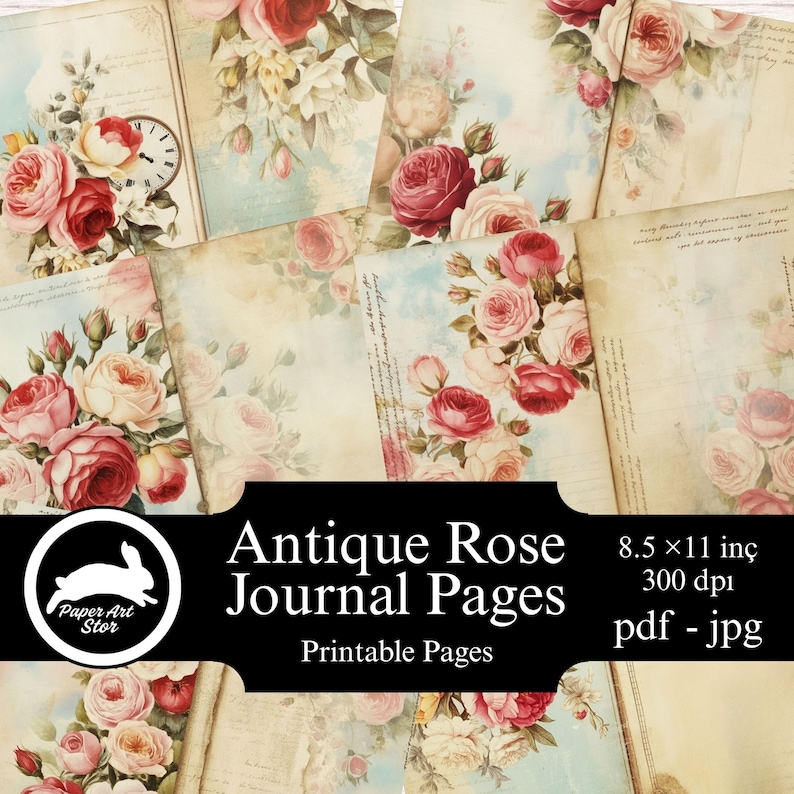 Shabby Chic Rose Junk Journal Kit, Vintage Floral Ephemera,collage ...