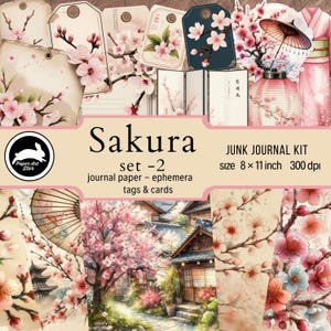 Asian Junk Journal, Carta con Fiori di Ciliegio, Giardino Giapponese, Junk Journal Supply Sakura Journal, Spring Junk Journal, Kit Carta Sakura