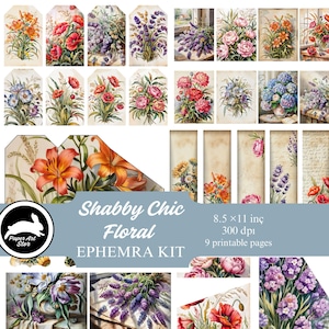 Floral Junk Journal Kit, Wildflower Ephemera Printable, ATC Cards, Tags, Labels, Bookmarks, Shabby Chic Spring Journal, Vintage Scrapbooking