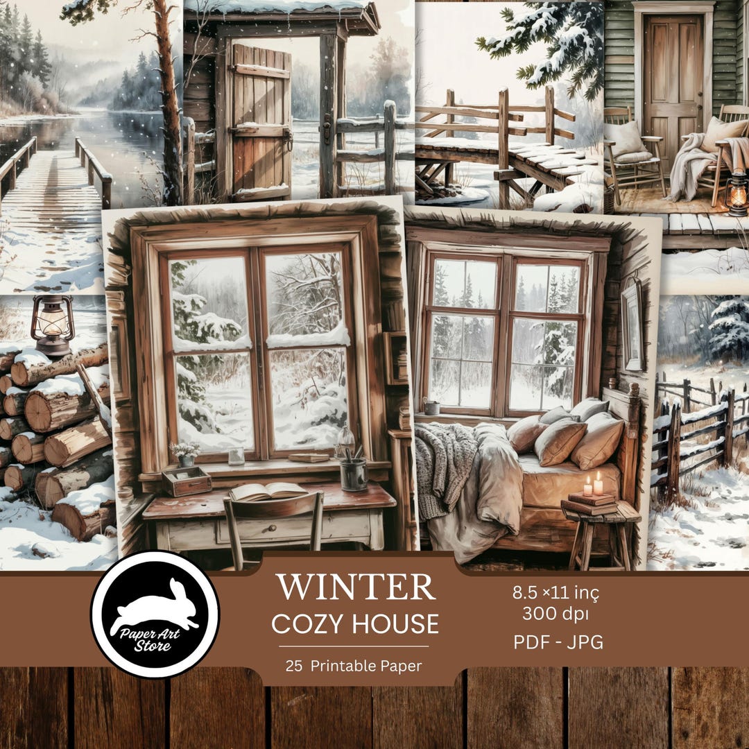 Winter Junk Journal Digital Papers | Cozy House Winter Wonderland Junk ...