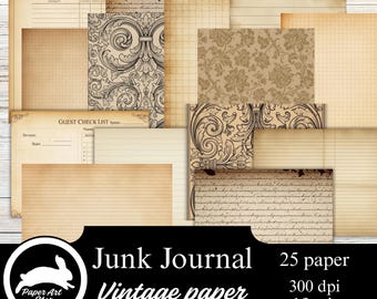Papel de diario teñido de café, documentos digitales, diario neutro, cuaderno antiguo en blanco, papeles de relleno, papel decorativo, estilo shabby chic.