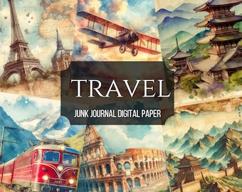 Travel Junk Journal- Travel Vintage Printable Journal Kit- Antique Scrapbook Shabby Shic Paper- Digital Travelling Ephemera, Journaling Kit
