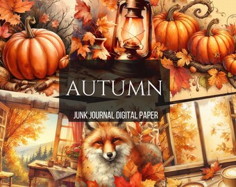 Kit de diario basura otoñal, efímeras vintage de otoño, papel de calabazas, páginas de álbum de recortes de hojas de otoño, efímeras vintage
