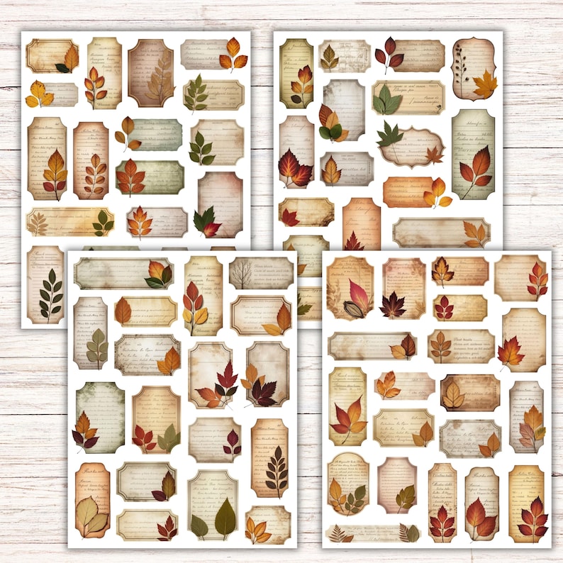 Printable Antique Shabby Labels & Autumn Clusters, Digital Fussy Cut ...