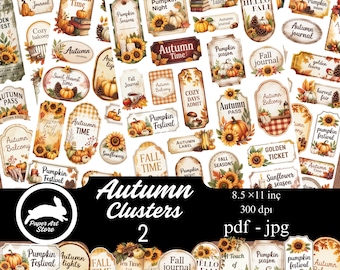 Autumn Ephemera, Fall Fussy Cuts & Fall Junk Journal Clusters, Printable Labels, Antique Old Labels, Digital Journal Supplies, Fussy Cut