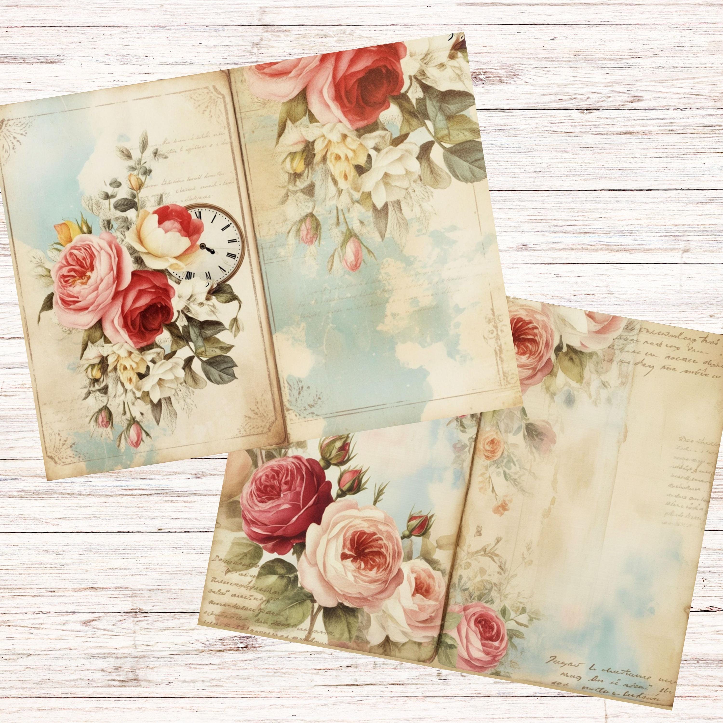 Shabby Chic Rose Junk Journal Kit, Vintage Floral Ephemera,collage ...