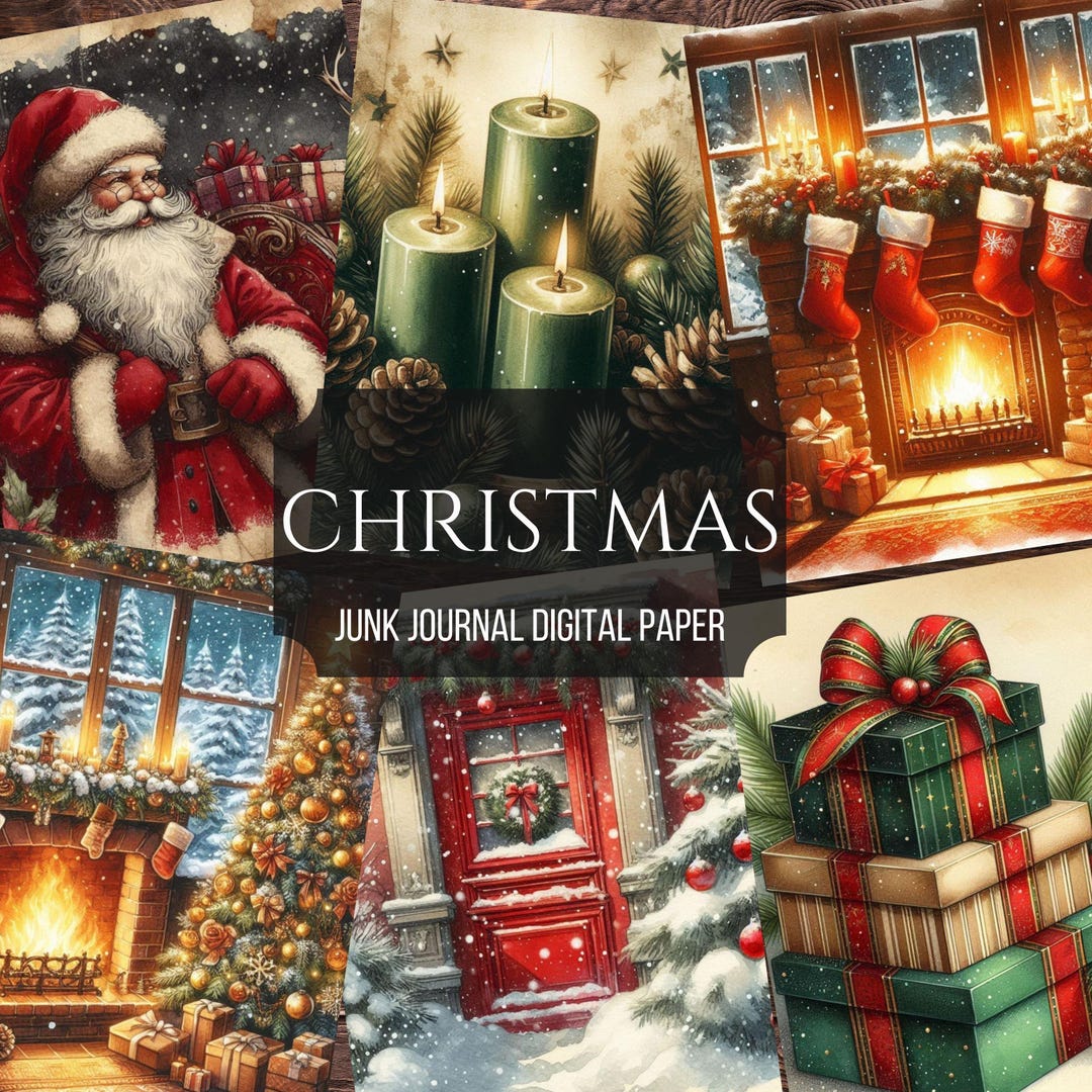 Christmas Junk Journal, Digital Scrapbook Paper Kit, Snow Printable ...