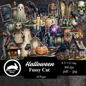 Halloween Journal Kit, Halloween Stickers, Witch Junk Journal, Gothic Ephemera, Halloween Printables, Fussy Cuts, Junk Journal Kit, Fall,