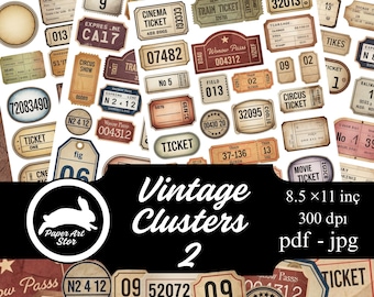 Grunge Ephemera, Vintage Labels, Junk Journal Labels, Printable Collage Sheets, Fussy Cut Ephemera, Digital Journal Supplies, Clusters Kit