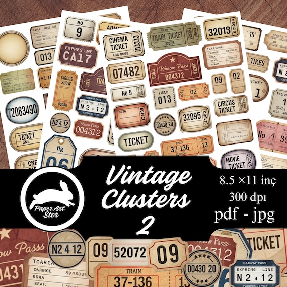 Grunge Ephemera, Vintage Labels, Junk Journal Labels, Printable Collage Sheets, Fussy Cut Ephemera, Digital Journal Supplies, Clusters Kit