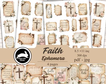 Faith Ephemera Printable, Christian Ephemera, Bible Journaling Kit, Junk Journal Ephemera, Scripture Cards, Fussy Cut Journal Supplies