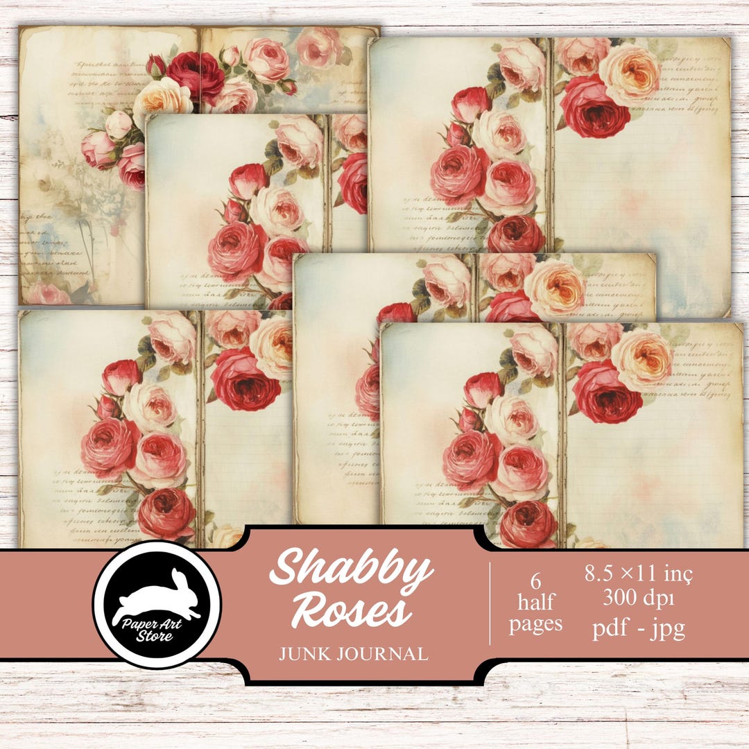 Shabby Chic Rose Junk Journal Kit, Vintage Floral Ephemera,collage ...