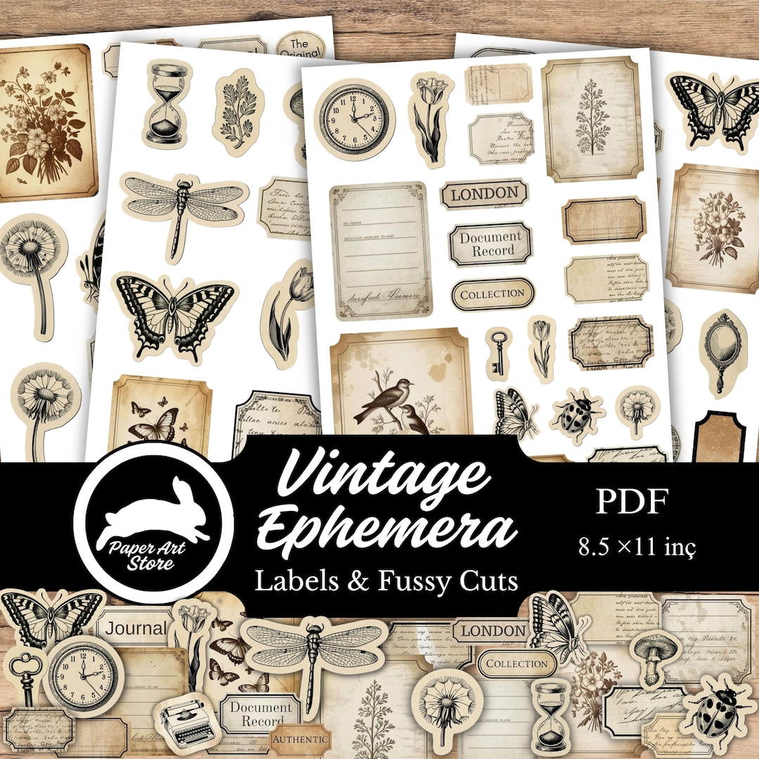 Vintage Ephemera Labels & Fussy Cuts, Junk Journal Ephemera, Printable ...