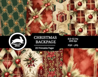 Papel imprimible para álbum de recortes navideño vintage de 20 páginas, ideal para diario digital, decoupage y decoración navideña de invierno.
