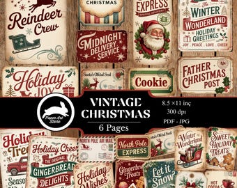 Vintage Weihnachtskarte, Weihnachten Junk Journal Ephemera | Vintage Urlaub Ephemera DIY Weihnachten Crafts-Sammelalben Pingeliger Schnitt