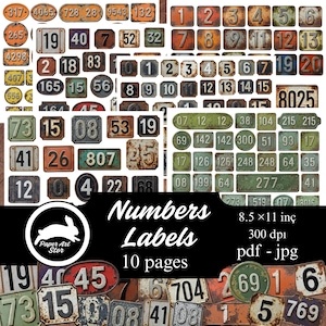 Printable Ephemera Number Tags – Grunge Number Labels – Junk Journal Labels – Digital Fussy Cut Apothecary Tags – Vintage Printables