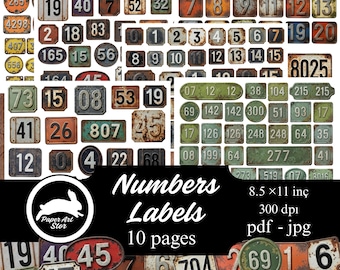 Printable Ephemera Number Tags – Grunge Number Labels – Junk Journal Labels – Digital Fussy Cut Apothecary Tags – Vintage Printables