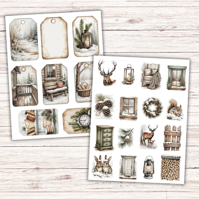 Vintage Winter Season Junk Journal Kit, Neutral White Ephemera, Winter ...