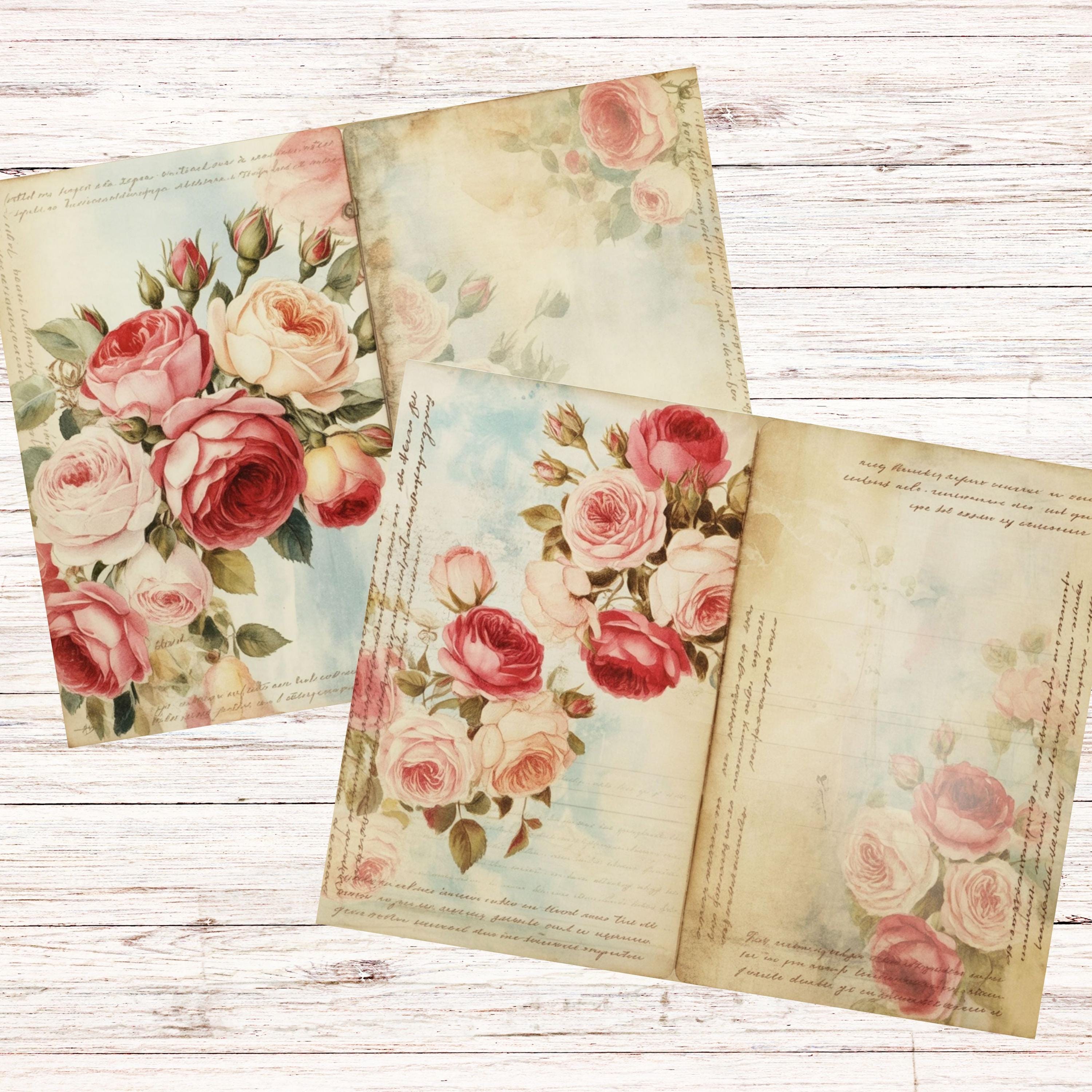Shabby Chic Rose Junk Journal Kit, Vintage Floral Ephemera,collage ...