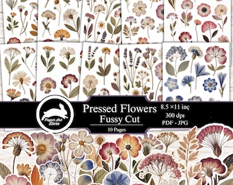 PRESSED FLORAL Fussy Cut, Wild Flowers Stickers, Cute Flowers, Pink, Junk Journal, Fussy Cut Ephemera, Spring, Journal Paper
