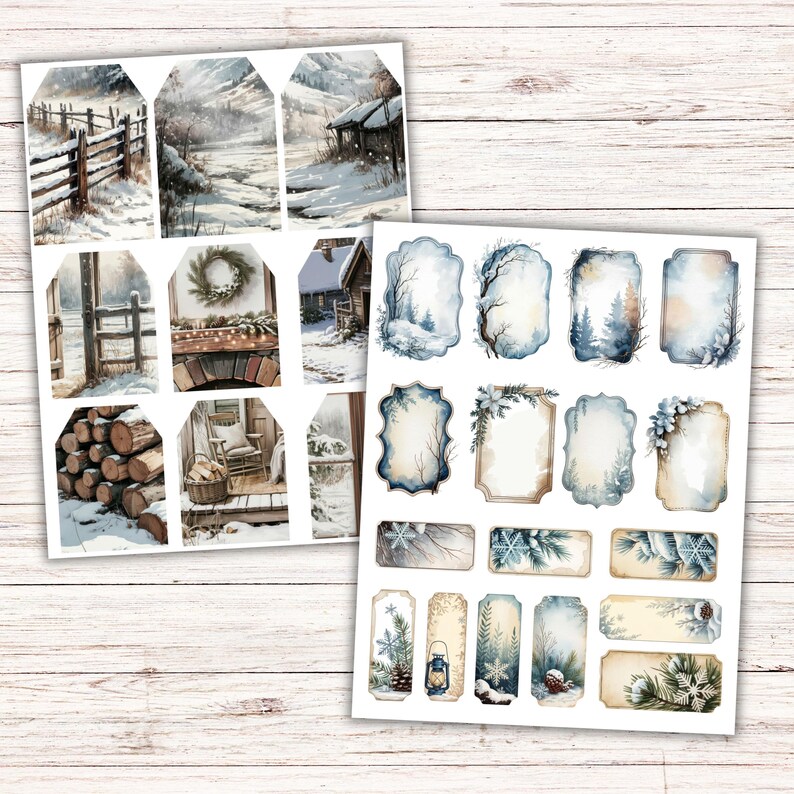 Vintage Winter Season Junk Journal Kit, Neutral White Ephemera, Winter ...