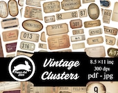 Grunge Ephemera, Vintage Labels, Junk Journal Labels, Printable Collage Sheets, Fussy Cut Ephemera, Digital Journal Supplies, Clusters Kit