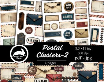 Vintage Airmail Postal Clusters, Printable Ephemera Set, Retro Envelopes & Labels, Junk Journal Supplies, Digital Download