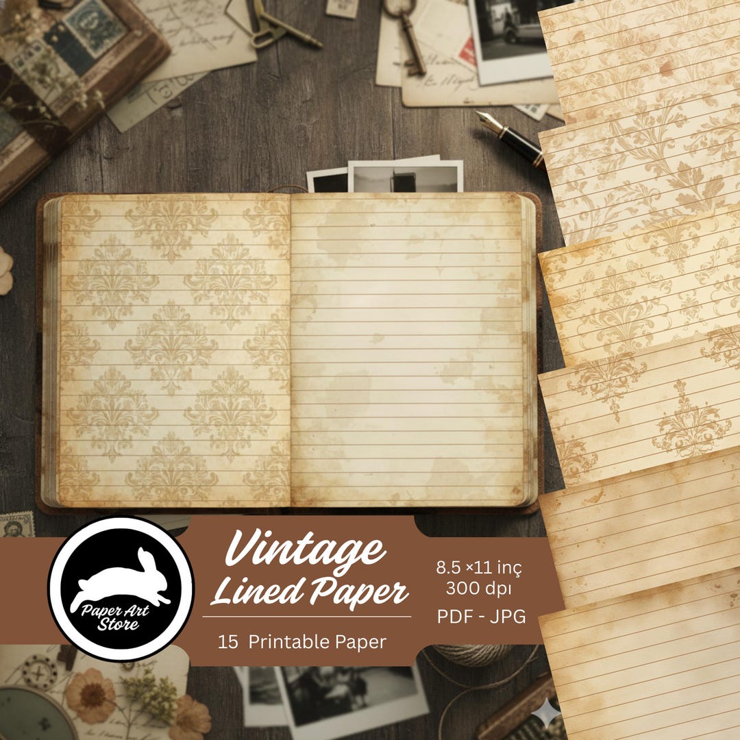 Antique Journal Lined Pages | Old Paper Texture Printable | Aged Beige ...