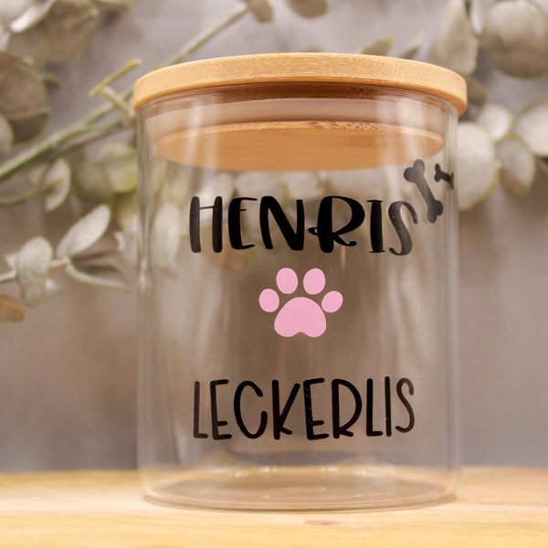 Leckerlidose für Hunde und Katzen, Leckerli Dose personalisiert, Glas mit Namen