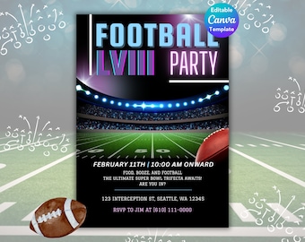 Football Invitation | Football Party Invite | Editable Invitation | Game Day Flyer | Football player SVG | Template 5x7