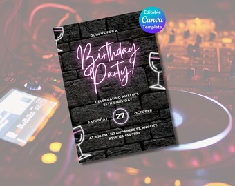 House Party Invite | Retro Invitation | Glow Party Template | Neon Birthday Invite | Glow Invitation | Neon Decorations  | Birthday 5x7