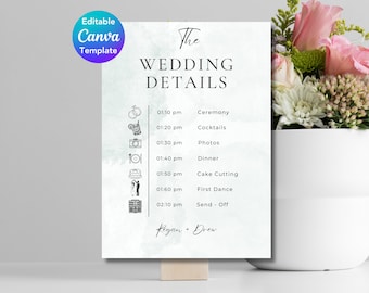 Bearbeitbare Hochzeitstag-Timeline | Hochzeit Timeline Vorlage | Hochzeits-Checkliste | Hochzeitsreise | Hochzeitsplan | 5x7 Reiseroute