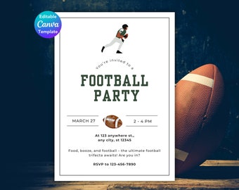 Editable Football Party Invite | Football Invitation | Football Sunday | Football PNG | Football player SVG | Template 5x7