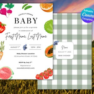 Farmers Market Baby Shower Invitation: Fruit & Veggie Theme (5x7 Editable Template Digital Download