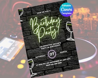 House Party Invite | Birthday Invitation | Retro Invitation | Glow Party Template | Glow Invitation | Neon Decorations | Canva Template