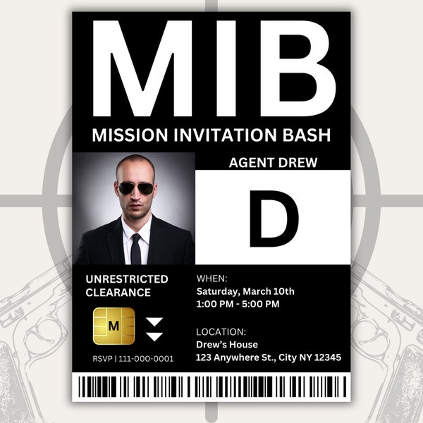 Personalisierte Men in schwarz internationales ID-Abzeichen, Mib id, MIB Specialagent J Karte, Nametag, Cosplay, Einladungsvorlage 5x7 Zoll