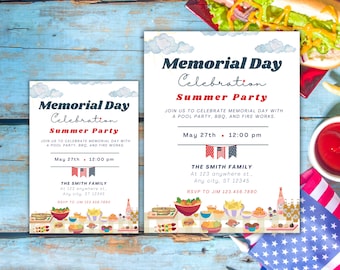 Memorial Day Pool Party Invitation, Cookout Flyer, Memorial Day Picnic Invite and Flyer, Memorial Day BBQ Invite, Summer Pool Party Invite