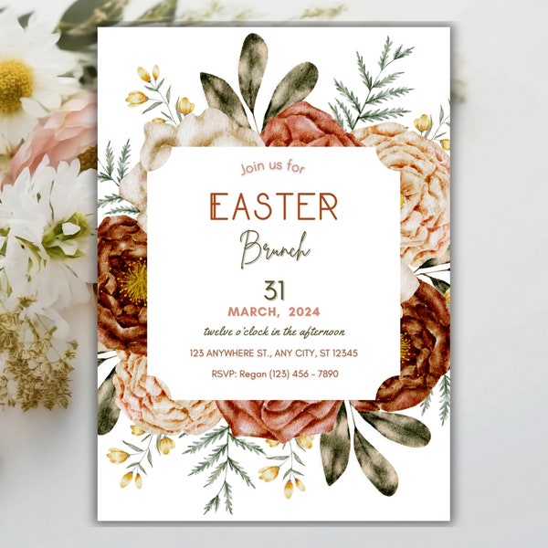 Easter Brunch Invitation | Easter Brunch Flyer | Easter Brunch Invite | Floral Easter Egg Hunt Invitation | Editable Invitation Template