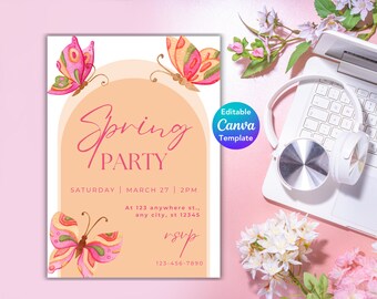 Spring Invite, Butterfly Invitation, Editable Spring Party Invitation Template, Garden Party, Spring Fling, Birthday Invitation
