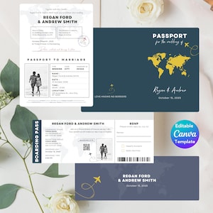Destination Wedding Invitation Template: Editable Passport & Boarding Pass (Digital)