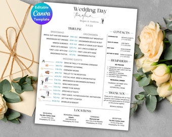 Wedding Timeline Template, Wedding Day Timeline, Wedding Checklist, Editable Wedding Timeline, Reception Timeline, Wedding Itinerary