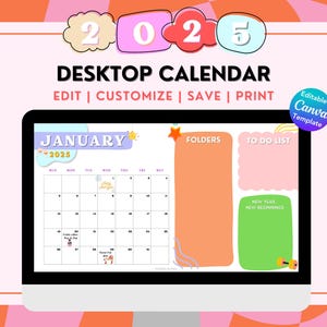 2025 Desktop Wallpaper Kalender bearbeitbar, Monatskalender, Desktophintergrund, Computerkalender, Desktop organisiert, Laptophintergrund