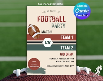 Editable Football Invitation | Football Party | Game Day Flyer | Football Party Invitation | Football player SVG | Digital Template 5x7