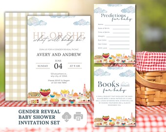 Piknik na Baby Shower, Zaproszenie na BBQ z ujawnieniem płci, Szablon zaproszenia na BBQ na Baby Shower, Baby-Q, Zaproszenie bez względu na płeć, Baby-Q