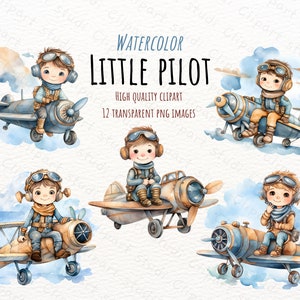 Kleiner Pilot Clipart, Aquarell Clipart, Aviator Clipart, Flugzeug Clipart, Download Karten machen, digitaler Download Clipart, Pilot Bilder
