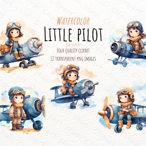 Pilot Clipart, Aquarell Clipart, Pilot Clipart, Flugzeug Clipart, Download Karten machen, Digitaler Download Clipart, Kind