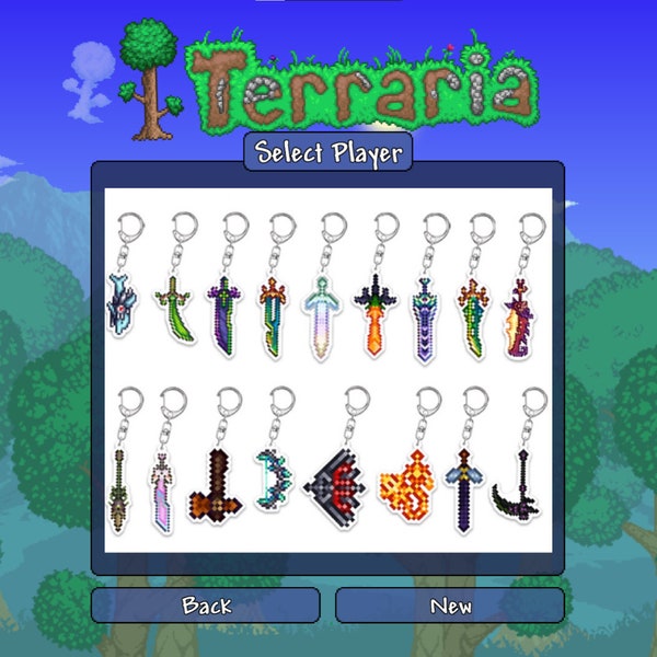 Video Game Terraria Weapon Acrylic Keychain Keyring - Handmade Gift for Terraria Gamer, Accessories Collections