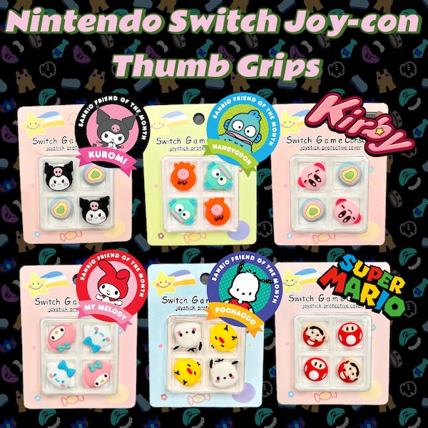 Nintendo Switch/Oled/Lite Joy-cons Thumb Caps Grips Sticks - Kuromi/Melody/Hangyodon/Kirby/Super Mario/Pochacco